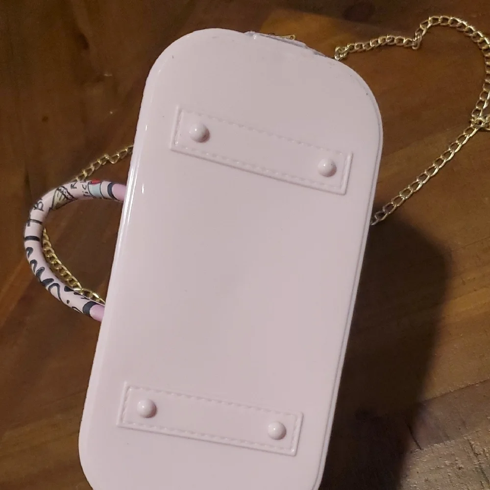 Playful Pink Graphic Kids Bag with Gold Chain